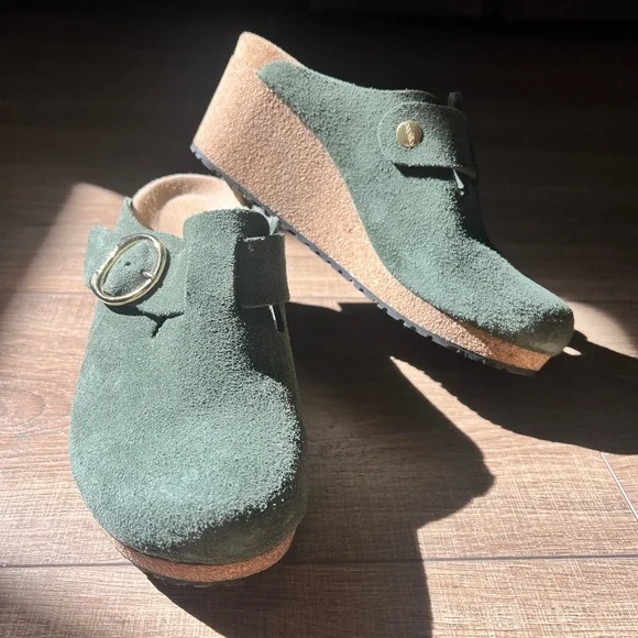Papillio Forest Green Suede Clogs - Picture 2 of 6